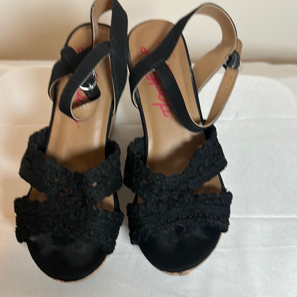 Jellypop Black Lace Slingback Sandals